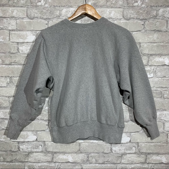 Champion Reverse Weave Women's Medium Spellout Crewneck Sweatshirt Gray Made USA - Picture 2 of 7